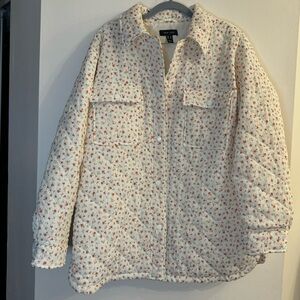 New Look Women’s Cream Quilted Floral Button Down Collared Jacket Size 10